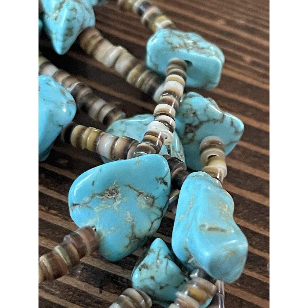 Double Strand Zuni Turquoise Nugget Handcut Heishi Native American Necklace - Picture 11 of 13
